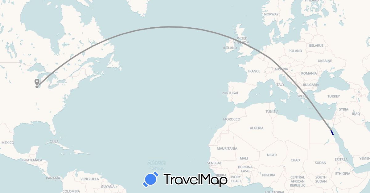 TravelMap itinerary: driving, plane in Germany, Egypt, United States (Africa, Europe, North America)